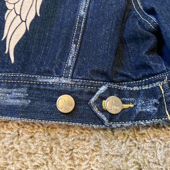 Ladies jacket… distressed denim, cropped jacket. Wings and cross on back. Sz M - Picture 8 of 9